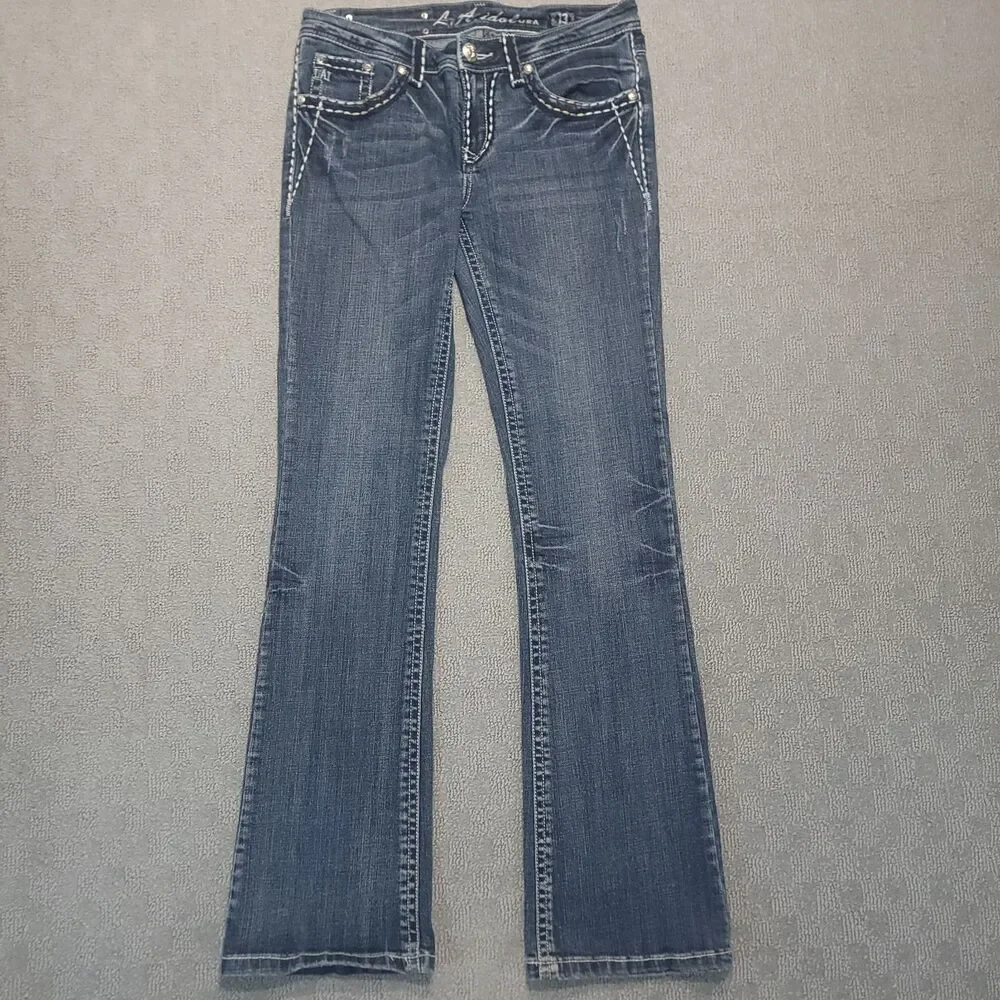 LA Idol USA Jeans Womens Juniors Size 13 Stretch Flare Bootcut Mid Rise Blue